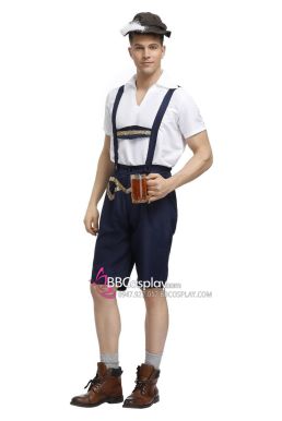 Trang Phục Lễ Hội Oktoberfest - Bia Đức Nam Áo Trắng Quần Yếm Xanh Dương