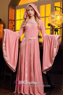 Trang Phục Phù Thuỷ Tay Loe Có Nón Vải Nhung - Màu Hồng Pastel