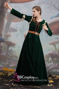 Đồ Merida - Nhung Xanh Rêu Phối Ren Tặng Kèm Thắt Lưng