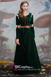 Đồ Merida - Nhung Xanh Rêu Phối Ren Tặng Kèm Thắt Lưng