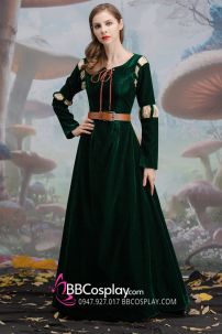Đồ Merida - Nhung Xanh Rêu Phối Ren Tặng Kèm Thắt Lưng