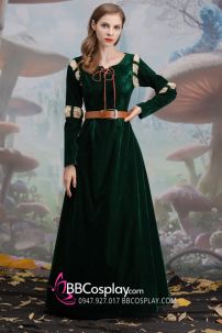 Đồ Merida - Nhung Xanh Rêu Phối Ren Tặng Kèm Thắt Lưng