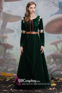 Đồ Merida - Nhung Xanh Rêu Phối Ren Tặng Kèm Thắt Lưng