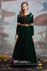 Đồ Merida - Nhung Xanh Rêu Phối Ren Tặng Kèm Thắt Lưng