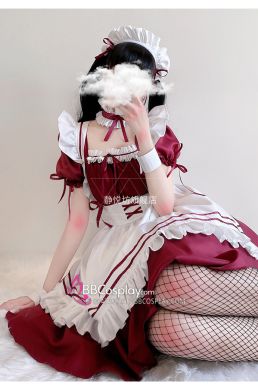 Đồ Nàng Hầu Maid Tay Phồng Tạp Dề Trắng Phối Nơ - Màu Đỏ