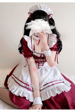 Đồ Nàng Hầu Maid Tay Phồng Tạp Dề Trắng Phối Nơ - Màu Đỏ