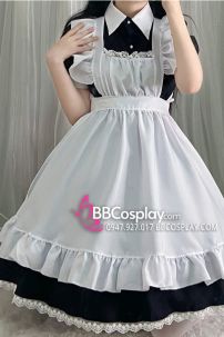 Trang Phục Nàng Hầu Maid Cổ Sơ Mi Tay Phồng - Màu Đen