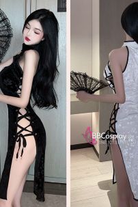Sườn Xám Đen Gấm Sexy