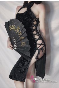 Sườn Xám Đen Gấm Sexy