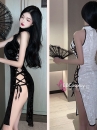 Sườn Xám Đen Gấm Sexy