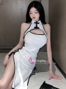 Sườn Xám Trắng Gấm Sexy