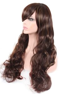 Tóc Giả Nâu Xoăn Móc Line Vàng 65Cm