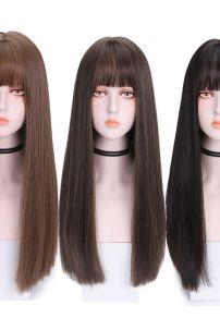 Tóc Giả Nâu Thẳng Mái Ngang 70Cm