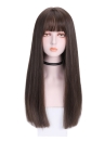 Tóc Giả Nâu Đậm Thẳng Mái Ngang 70Cm