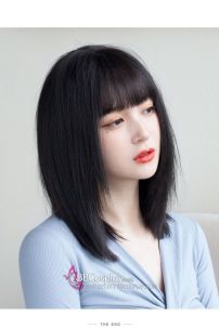 Tóc Giả Đen Cúp Ngang Vai Mái Ngang Xinh Xắn