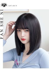 Tóc Giả Đen Cúp Ngang Vai Mái Ngang Xinh Xắn