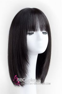 Tóc Giả Đen Cúp Ngang Vai Mái Ngang Xinh Xắn