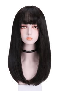 Tóc Giả Đen Mái Thưa Cúp Nhẹ 65Cm