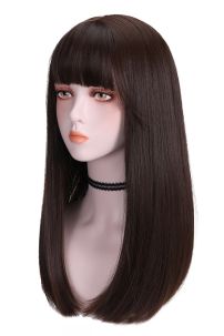 Tóc Giả Đen Mái Thưa Cúp Nhẹ 65Cm