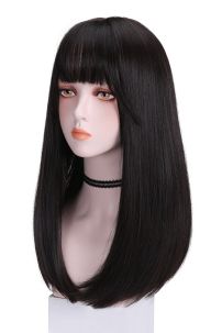 Tóc Giả Nâu Đen Mái Thưa Cúp Nhẹ 65Cm