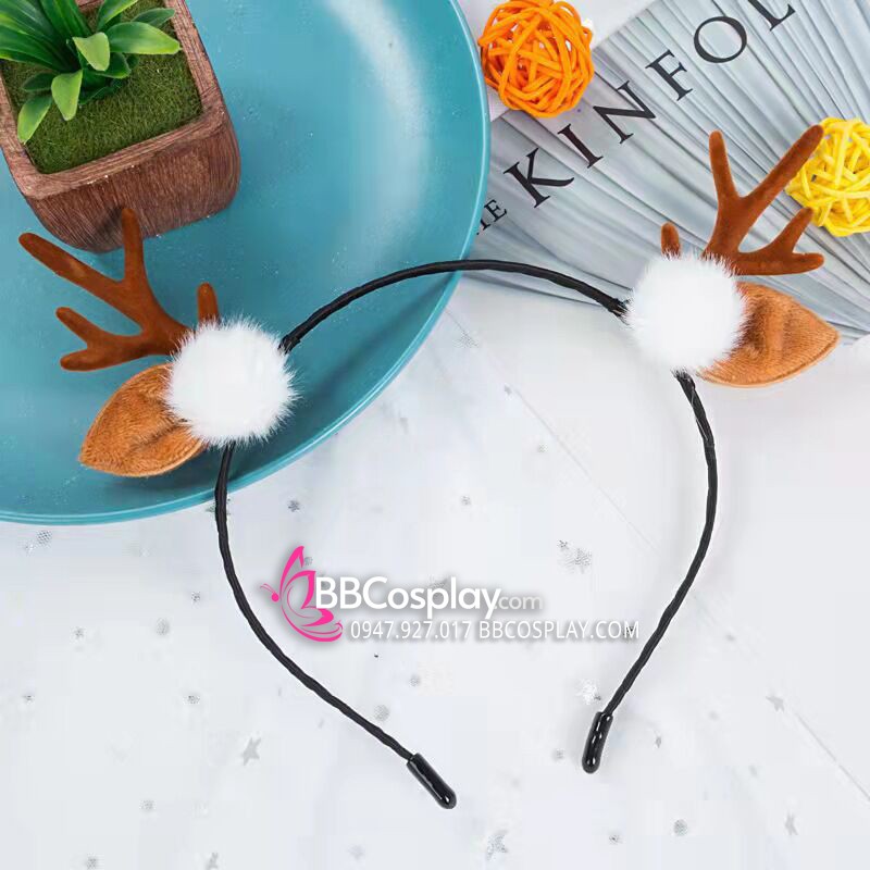 Cài Tóc Sừng Tuần Lộc Nâu Nhỏ Có Bông Trắng