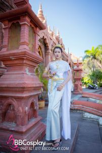 Trang Phục Thái Lan Trắng Tinh Mơ Choàng Đính Hạt Kim Tuyến