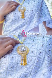 Trang Phục Thái Lan Trắng Tinh Mơ Choàng Đính Hạt Kim Tuyến