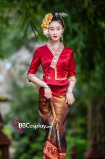 Đồ Trang Phục Thái - Vân Nam Nữ Mẫu Đỏ