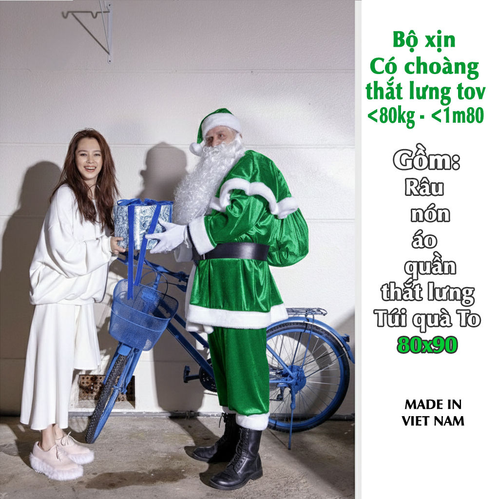 Bộ Ông Già Noel Xanh Lá Siêu Cấp Có Áo Choàng