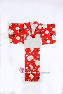 Yukata Chuẩn Nhật Đỏ Hoa Đào Thắt Lưng Trắng