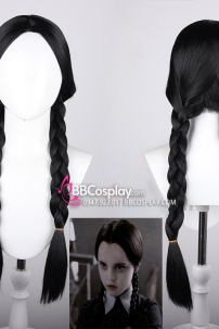 Tóc Giả Đen 2 Bím Không Mái-  Wednesday Addams – The Addams Family Films (1991-1993)