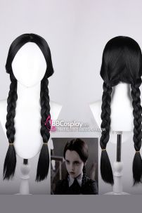 Tóc Giả Đen 2 Bím Không Mái-  Wednesday Addams – The Addams Family Films (1991-1993)