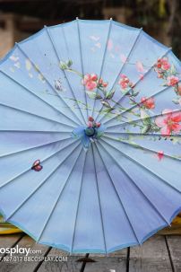 Dù Vải Cổ Trang Xanh Dương Hoa Đào