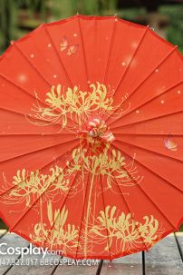 Dù Vải Cổ Trang Đỏ Bỉ Ngạn Vàng