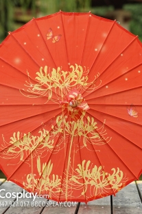 Dù Vải Cổ Trang Đỏ Bỉ Ngạn Vàng