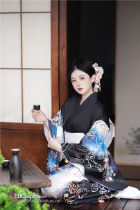 Áo Yukata Mùa Hè Nền Đen Tặng Kèm Thắt Lưng