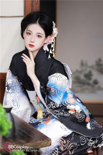 Áo Yukata Mùa Hè Nền Đen Tặng Kèm Thắt Lưng