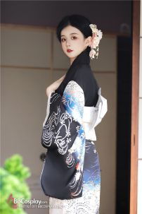 Áo Yukata Mùa Hè Nền Đen Tặng Kèm Thắt Lưng