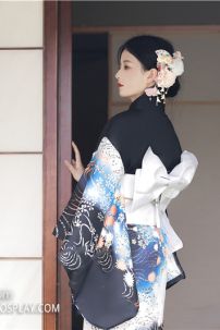 Áo Yukata Mùa Hè Nền Đen Tặng Kèm Thắt Lưng
