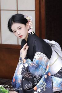Áo Yukata Mùa Hè Nền Đen Tặng Kèm Thắt Lưng