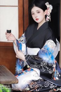 Áo Yukata Mùa Hè Nền Đen Tặng Kèm Thắt Lưng