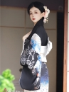Áo Yukata Mùa Hè Nền Đen Tặng Kèm Thắt Lưng