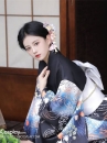 Áo Yukata Mùa Hè Nền Đen Tặng Kèm Thắt Lưng