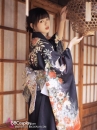 Kimono Nhật Nền Đen Bướm Cam