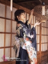 Kimono Nhật Nền Đen Bướm Cam