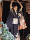 Kimono Nhật Nền Đen Bướm Cam
