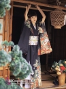 Kimono Nhật Nền Đen Bướm Cam
