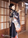 Kimono Nhật Nền Đen Bướm Cam
