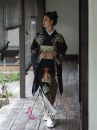 Kimono Nhật Nền Đen Bướm Cam