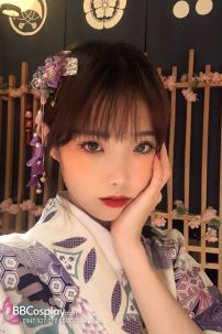 Áo Yukata Nhật Nền Trắng Hoa Tím Môn